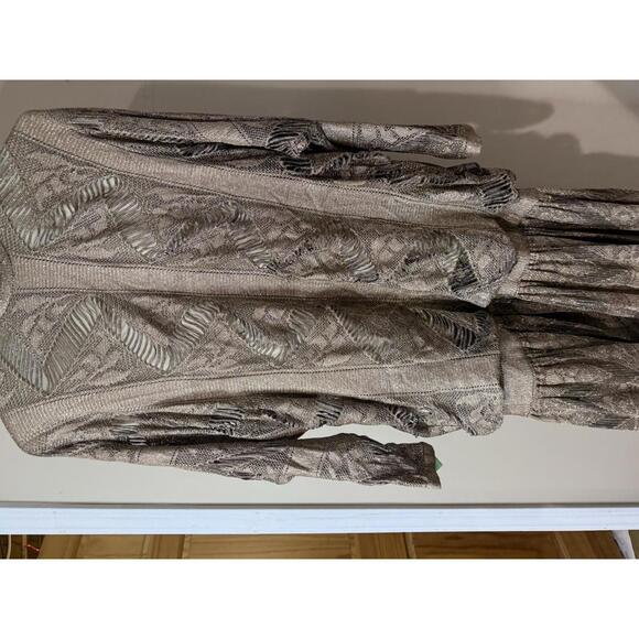 Damianou Small Elegant Beige Patterned Long Sleeve Dress Peek a Boo Lace - Picture 4 of 14